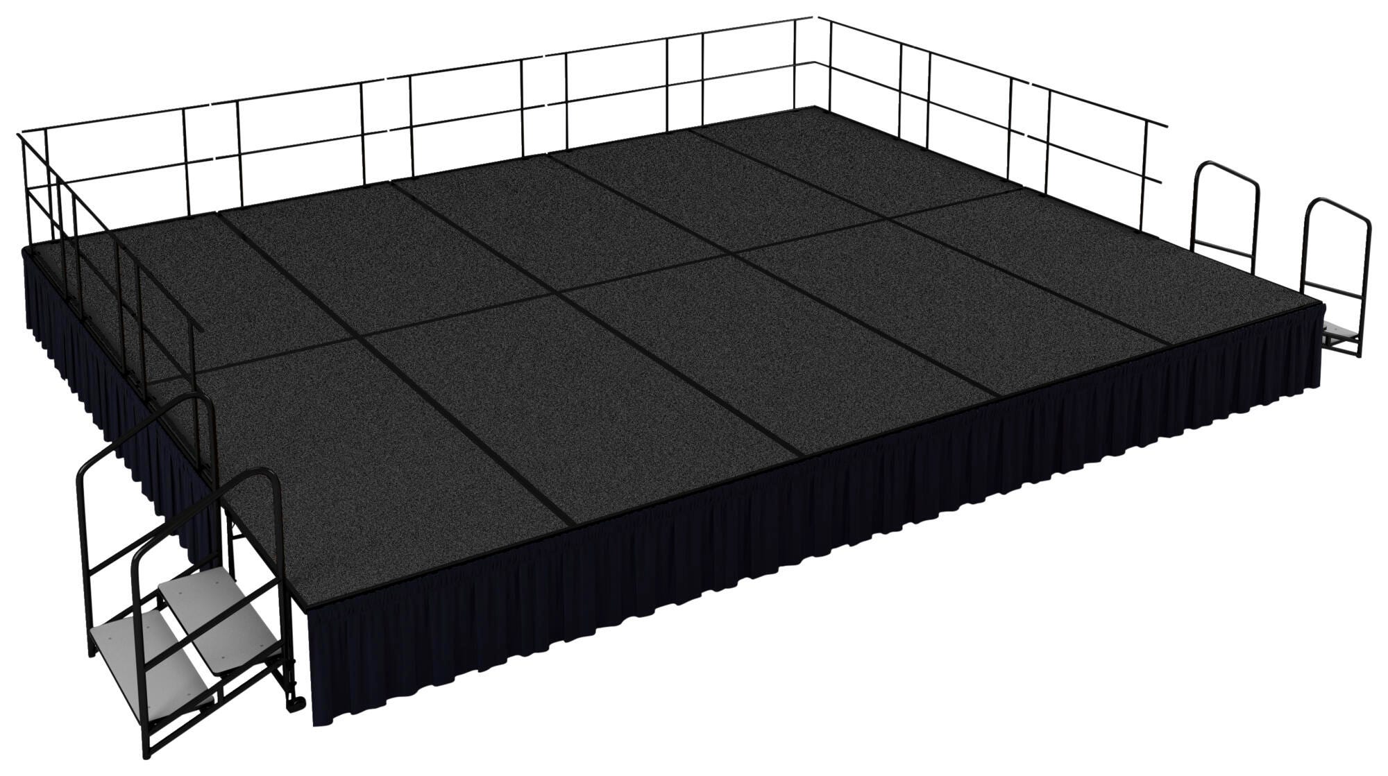 National Public Seating Portable Stage Package with Carpet Surface, Black Shirred Pleat Skirting 4001462